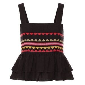 Carolina K Jenni Top Hand Embroidered Black Linen Top